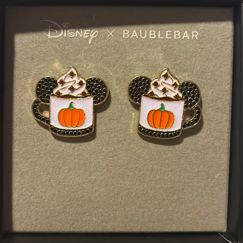 Disney x BaubleBar Pumpkin Spice Mickey Stud Earrings New Rare